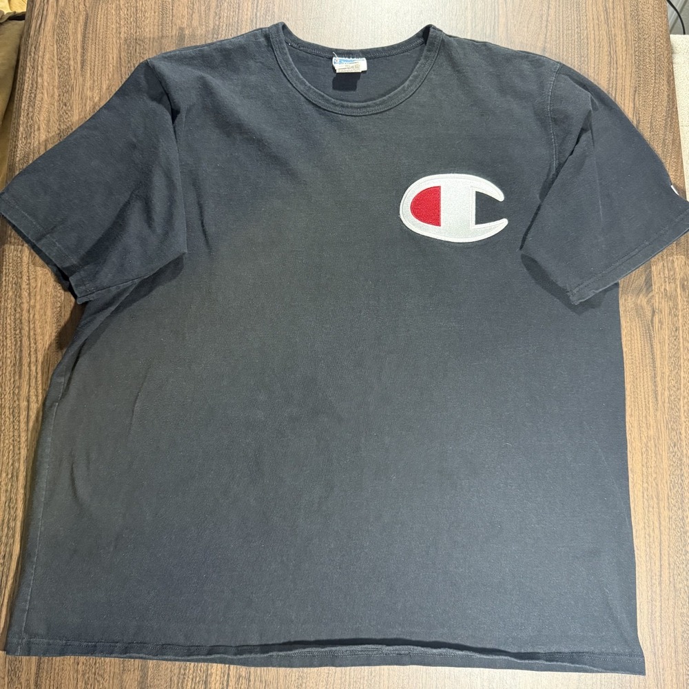 Vintage 90s/Y2K Champion Big C Logo Men's Black T-shirt 3XL
